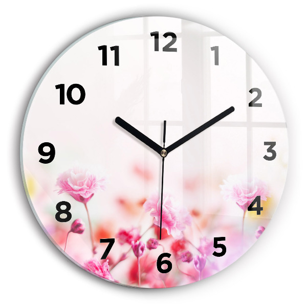 Round glass wall clock Flowers in the meadow