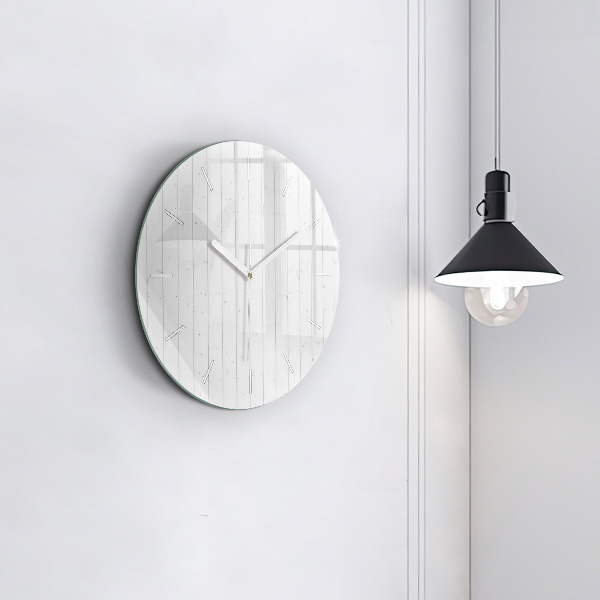 Round glass wall clock Wooden panels pattern
