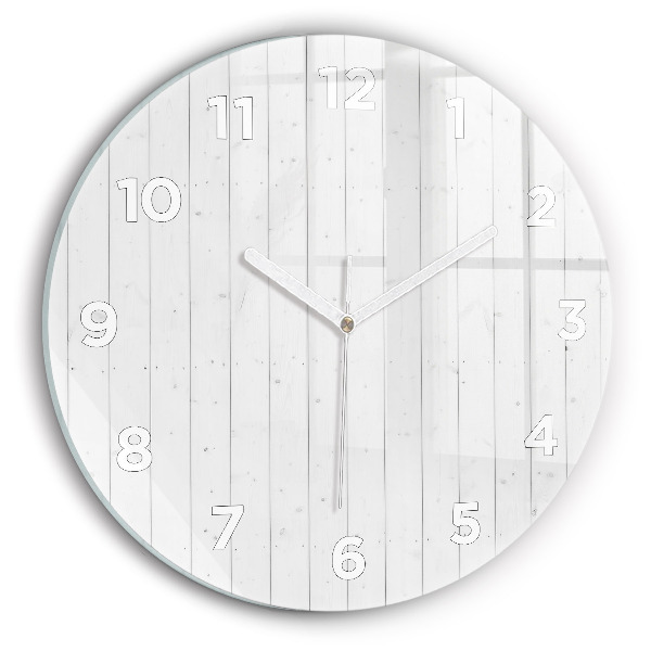 Round glass wall clock Wooden panels pattern