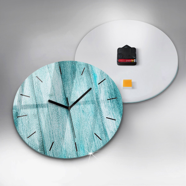 Round glass wall clock Blue old wood