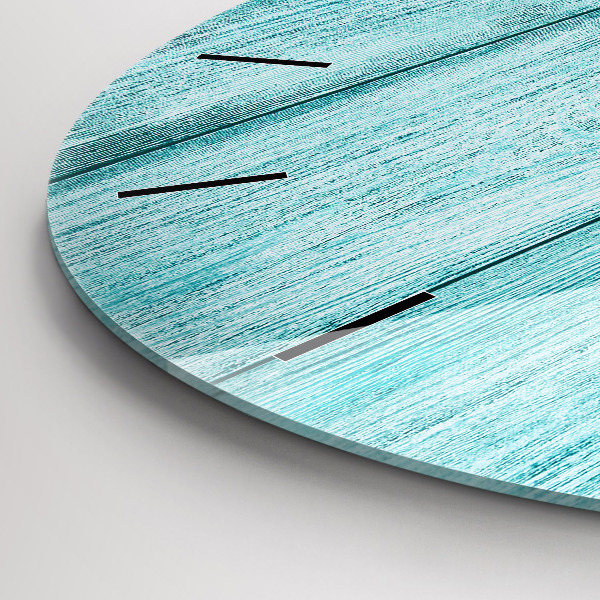 Round glass wall clock Blue old wood