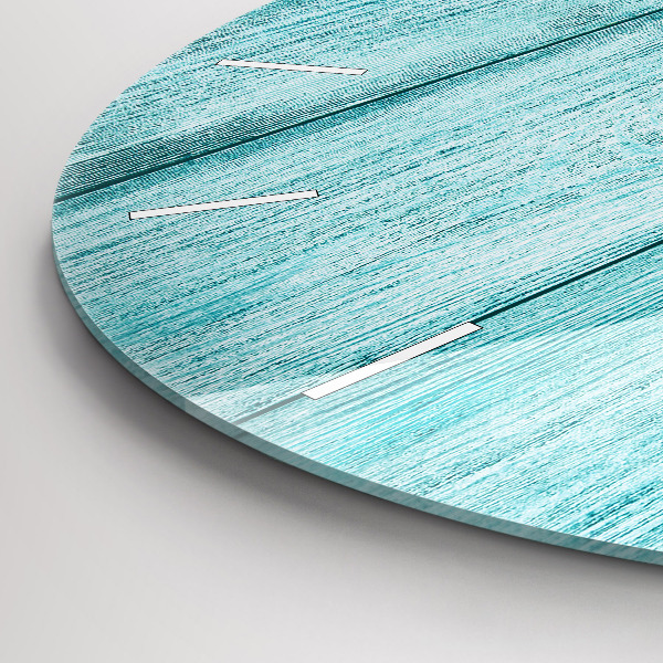 Round glass wall clock Blue old wood