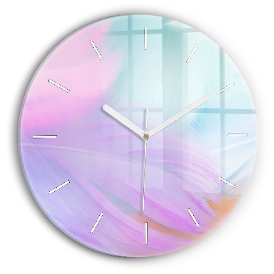 Round glass wall clock Colorful feathers