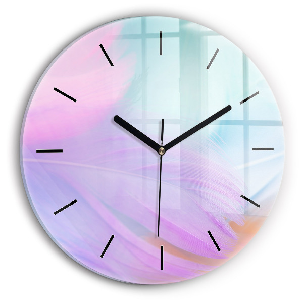 Round glass wall clock Colorful feathers