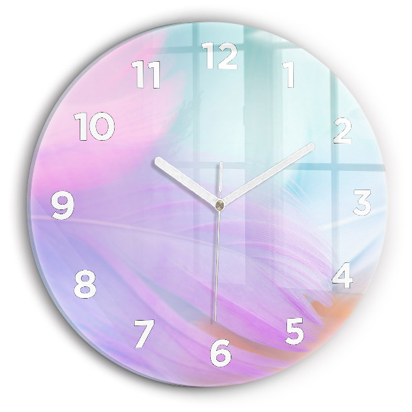 Round glass wall clock Colorful feathers