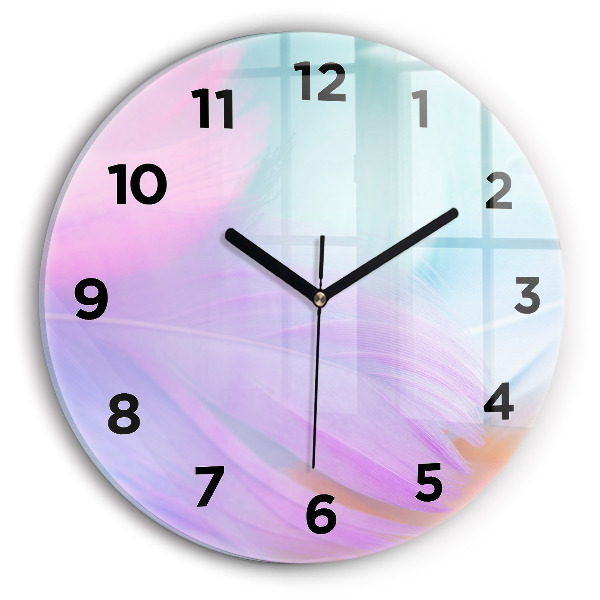 Round glass wall clock Colorful feathers