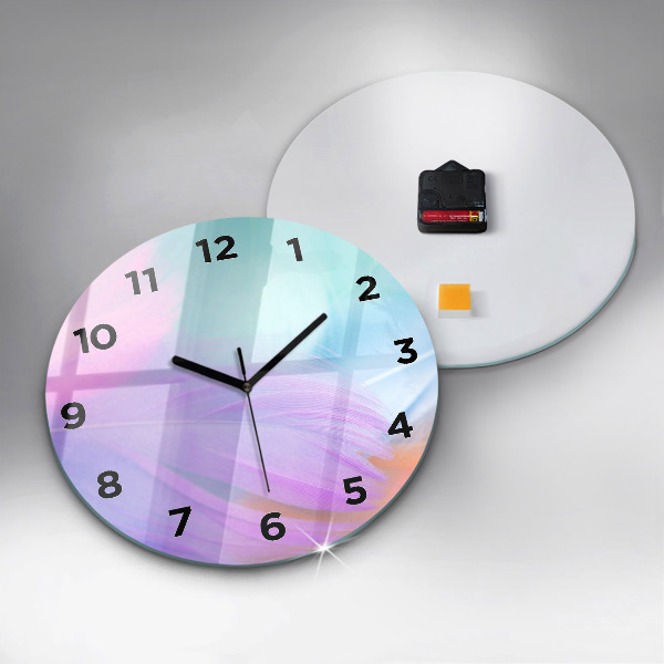Round glass wall clock Colorful feathers