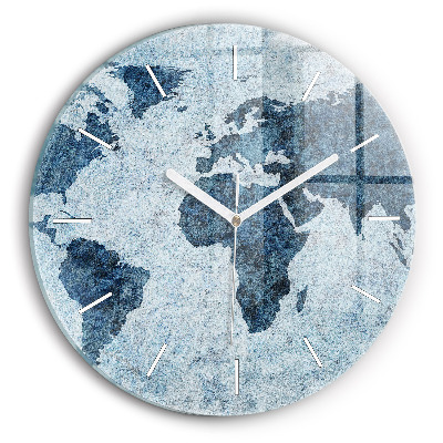 Round glass wall clock Painted world map