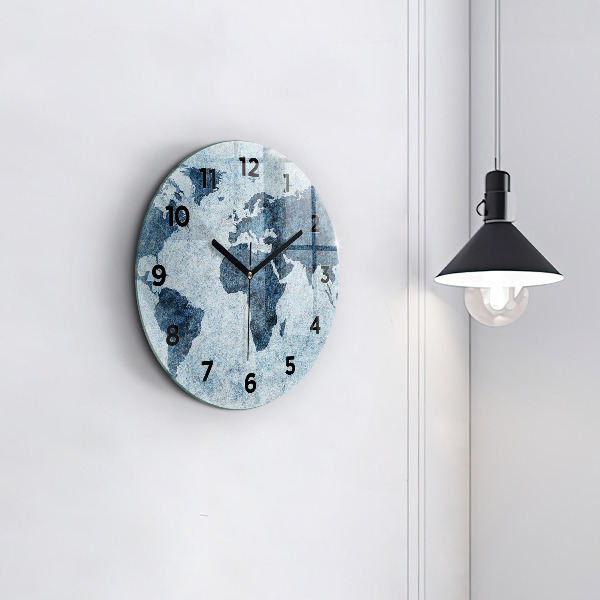 Round glass wall clock Painted world map