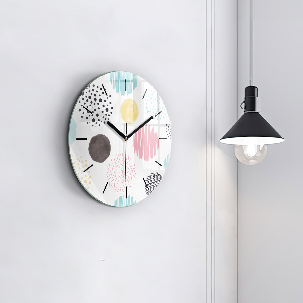 Round glass wall clock Geometric pattern
