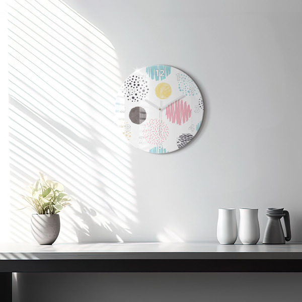 Round glass wall clock Geometric pattern