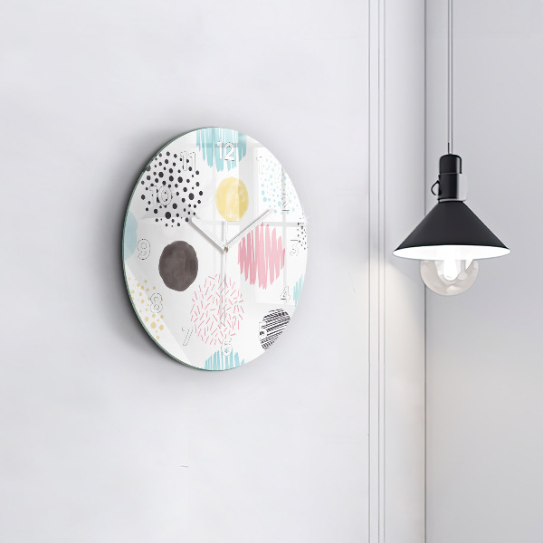 Round glass wall clock Geometric pattern