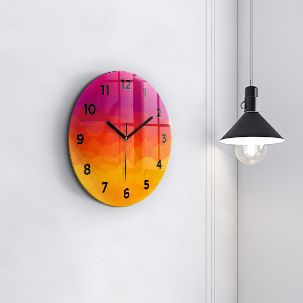 Round glass wall clock Colorful abstraction
