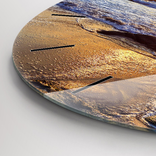 Round glass wall clock Sunset on the beach