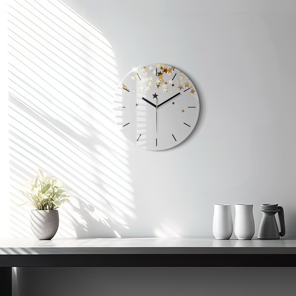 Round glass wall clock Gold stars