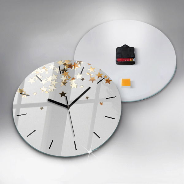 Round glass wall clock Gold stars