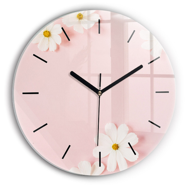 Round glass wall clock Daisy flowers