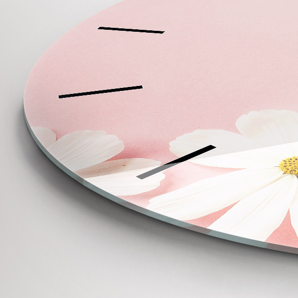Round glass wall clock Daisy flowers