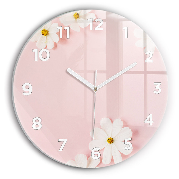 Round glass wall clock Daisy flowers