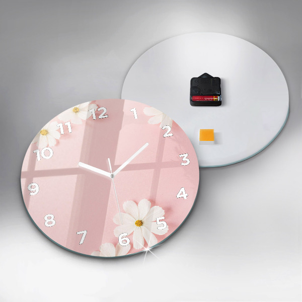 Round glass wall clock Daisy flowers