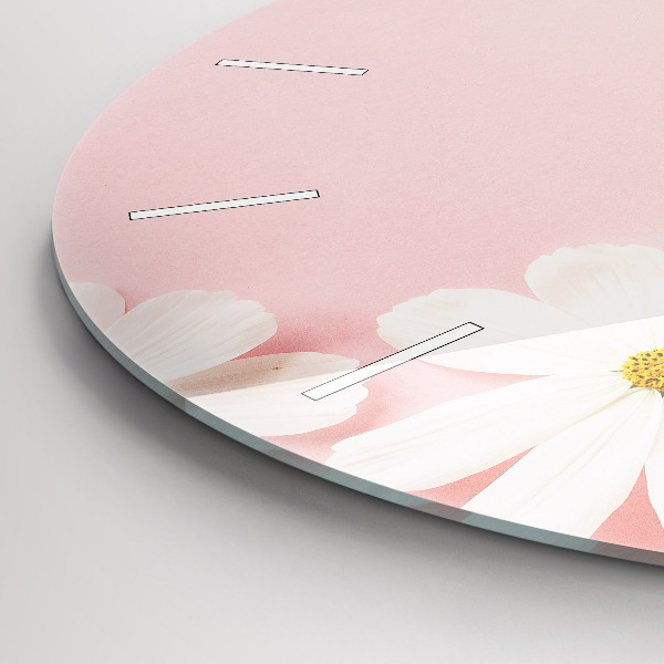 Round glass wall clock Daisy flowers