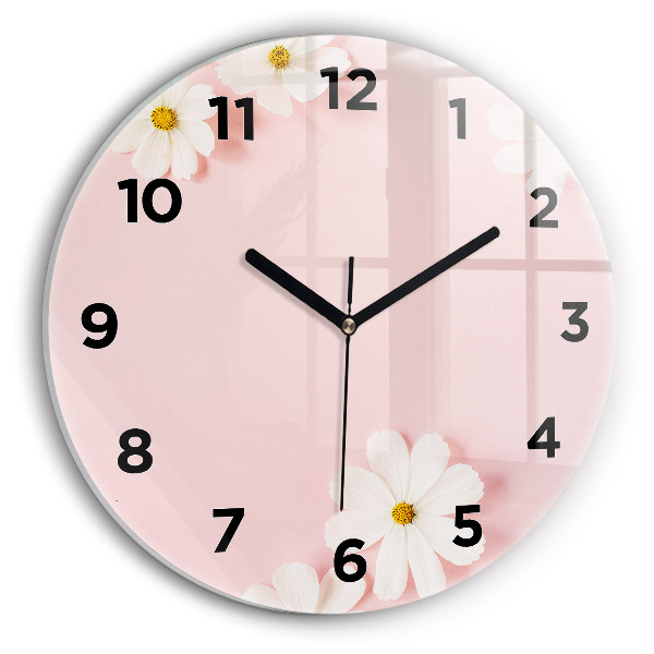 Round glass wall clock Daisy flowers