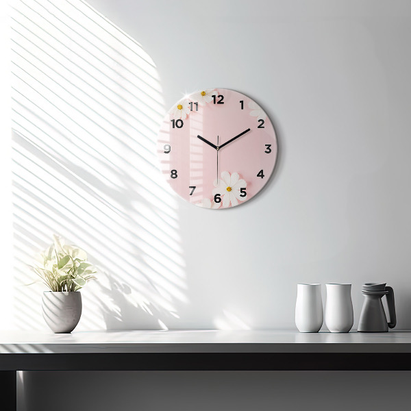 Round glass wall clock Daisy flowers
