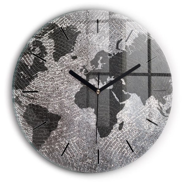 Round glass wall clock World map concrete