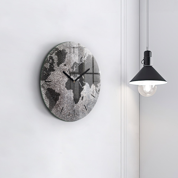 Round glass wall clock World map concrete
