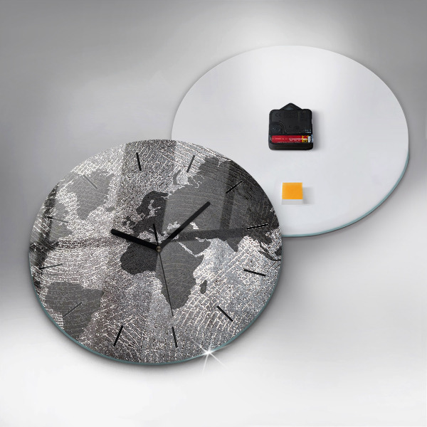 Round glass wall clock World map concrete