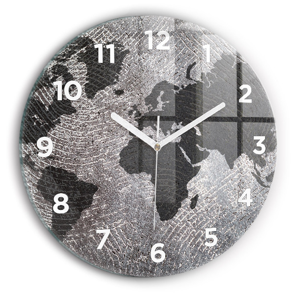 Round glass wall clock World map concrete