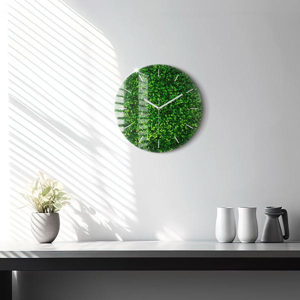 Round glass wall clock Hedge leaves