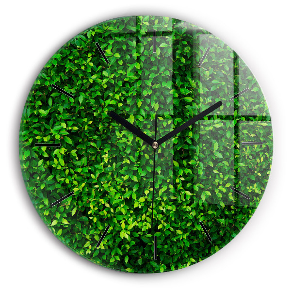 Round glass wall clock Hedge leaves