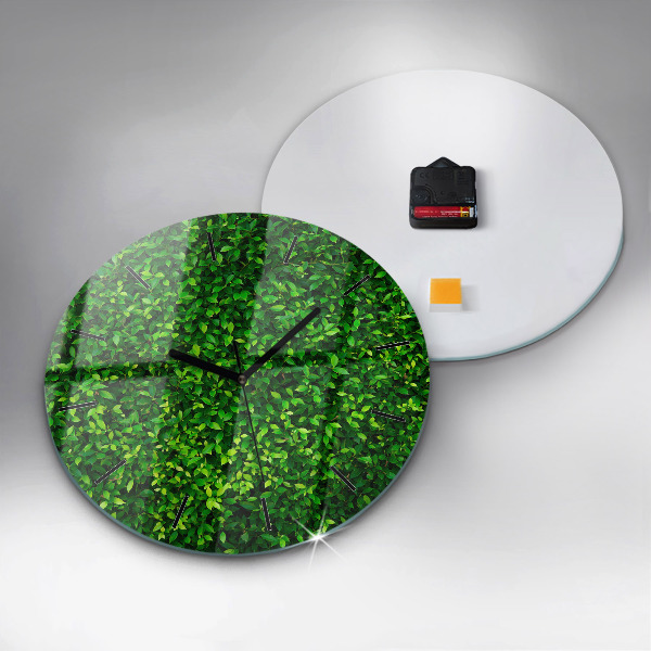 Round glass wall clock Hedge leaves