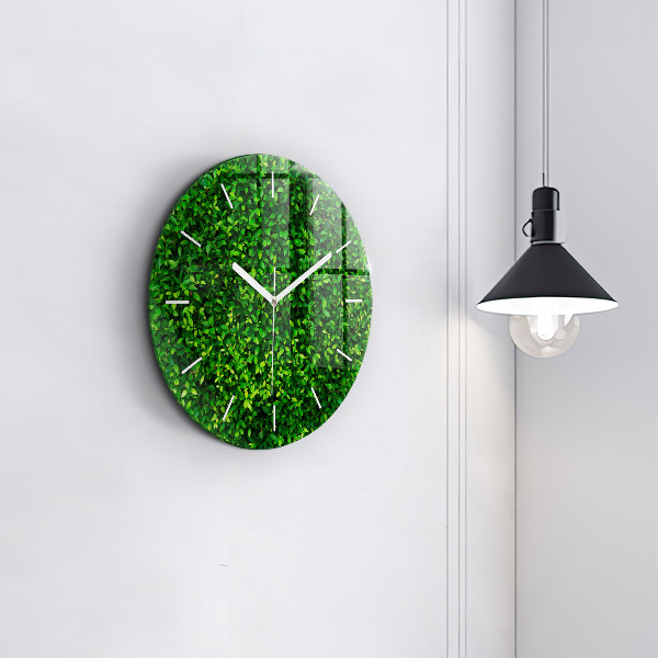 Round glass wall clock Hedge leaves