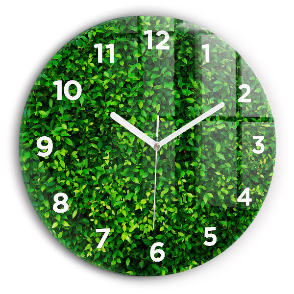 Round glass wall clock Hedge leaves