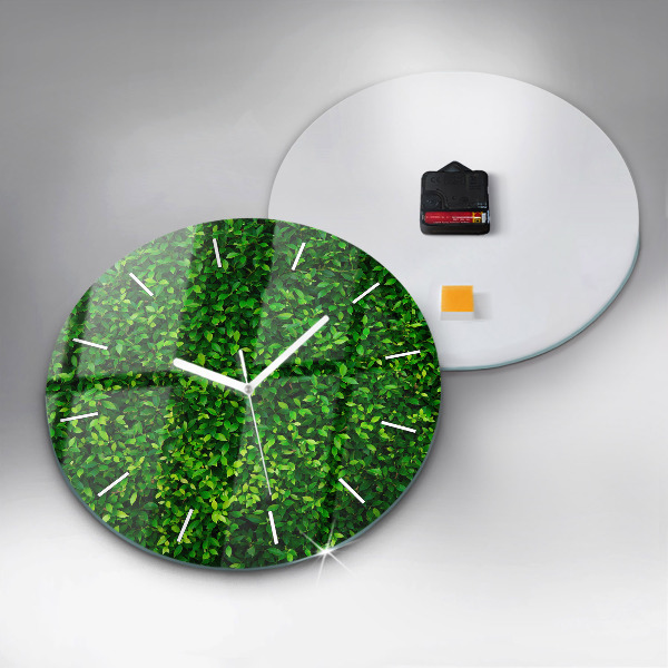Round glass wall clock Hedge leaves