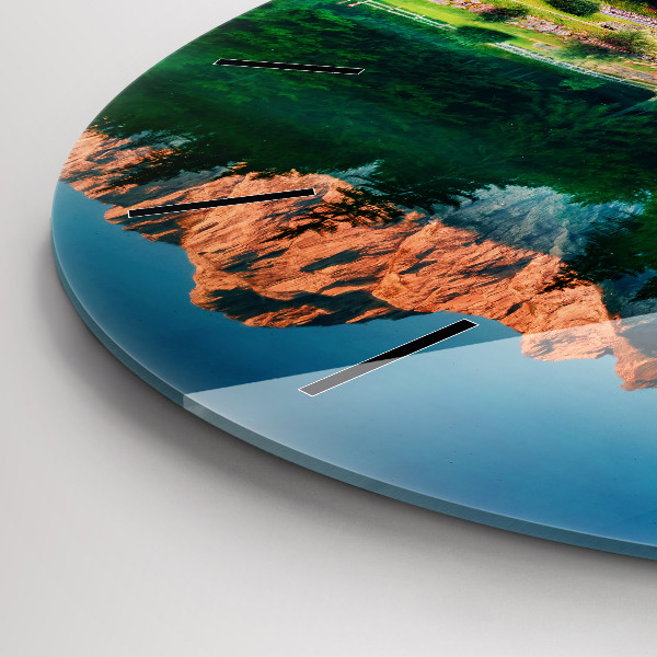 Round glass wall clock Lake landscape