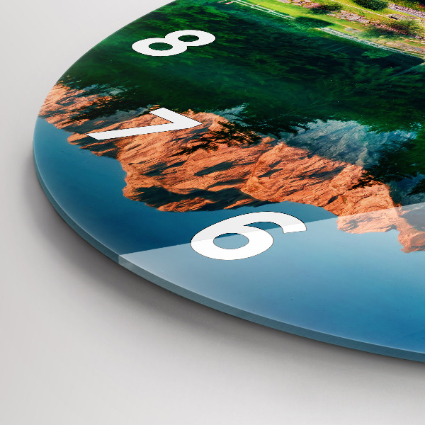 Round glass wall clock Lake landscape