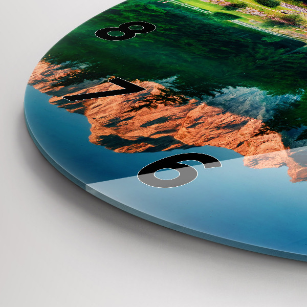 Round glass wall clock Lake landscape