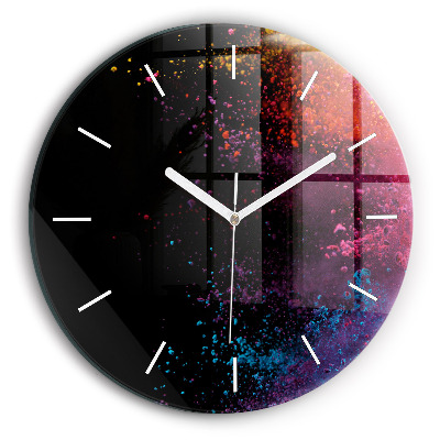 Round glass wall clock Explosion of colors