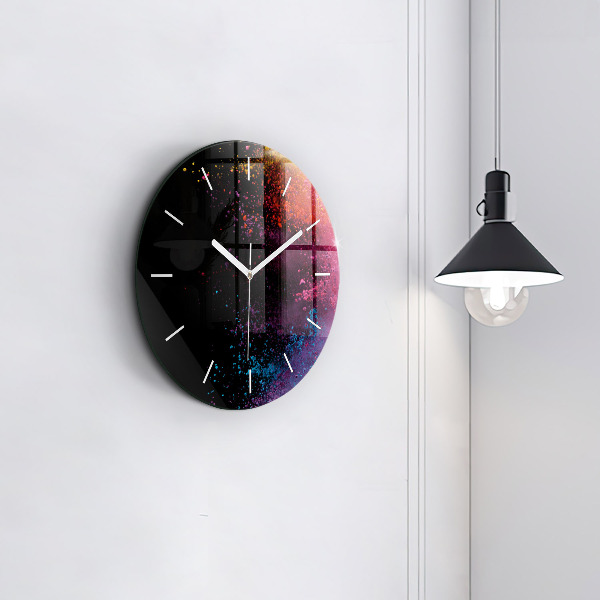 Round glass wall clock Explosion of colors