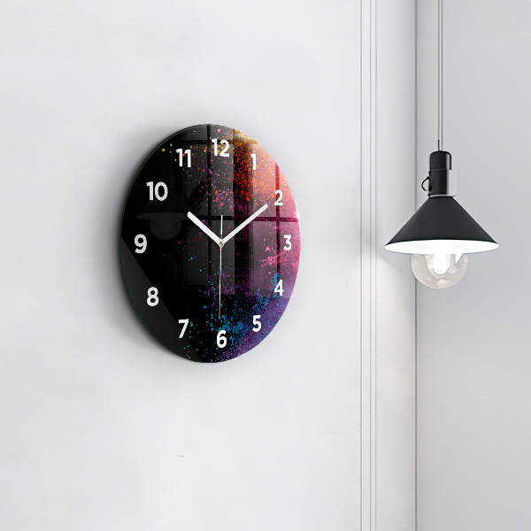 Round glass wall clock Explosion of colors