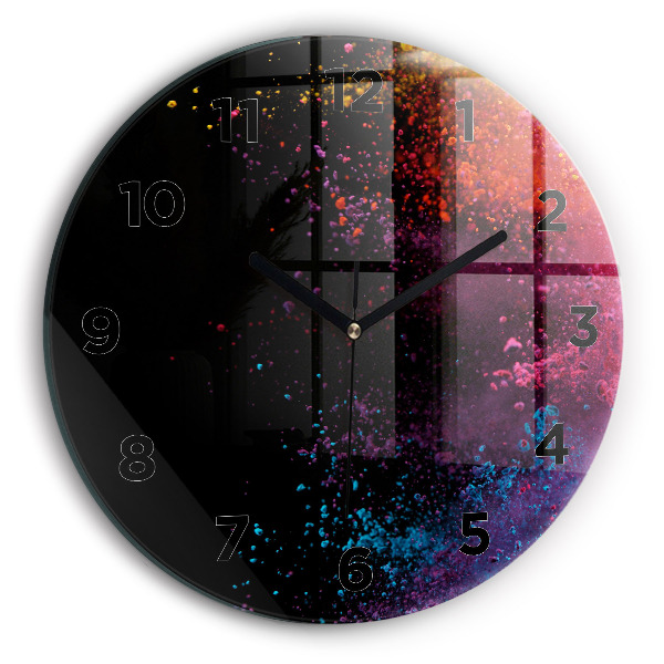 Round glass wall clock Explosion of colors