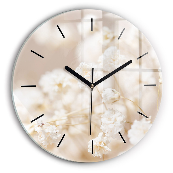 Round glass wall clock Small white flowers