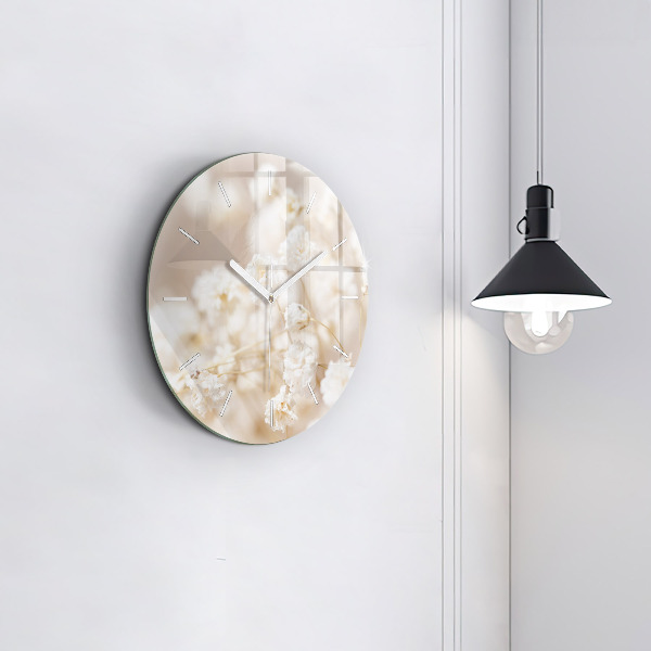 Round glass wall clock Small white flowers