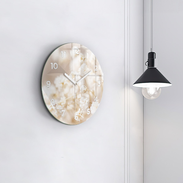 Round glass wall clock Small white flowers