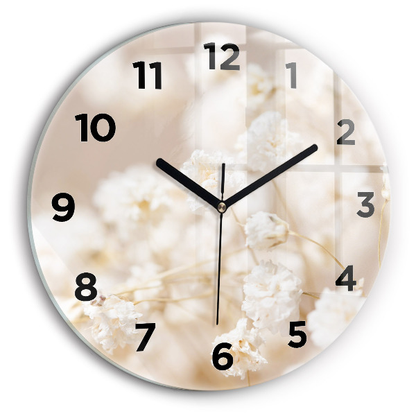 Round glass wall clock Small white flowers
