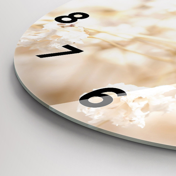 Round glass wall clock Small white flowers