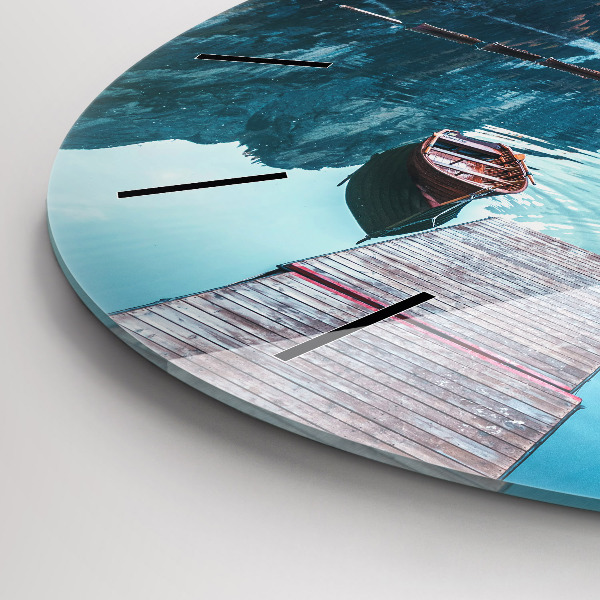 Round glass wall clock Boats on the lake